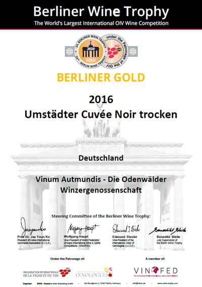 Urkunde Berliner Wine Trophy Cuvée Noir